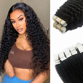 Kinky Curly Tape in Hair Extensions Human Hair for Black Women,Natural Black Curly Tape ins Hair Extensions 100% Real Human Hair 40 PCS 100g Double Sided Human Hair Kinky Curly Tape in Extensions