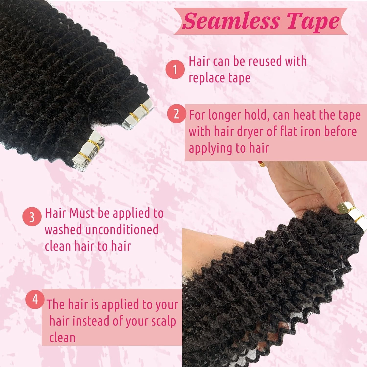 Kinky Curly Tape in Hair Extensions Human Hair for Black Women,Natural Black Curly Tape ins Hair Extensions 100% Real Human Hair 40 PCS 100g Double Sided Human Hair Kinky Curly Tape in Extensions