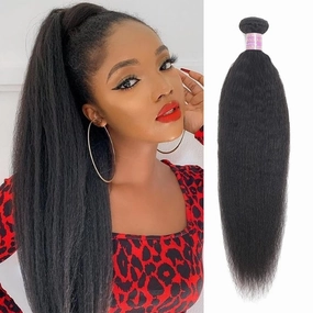 Kinky Straight Human Hair Bundles 28Inch Yaki Straight Human Hair Extensions 1 Bundles Unprocessed Brazilian Virgin Kinky Straight Human Hair For Black Women Natural Black