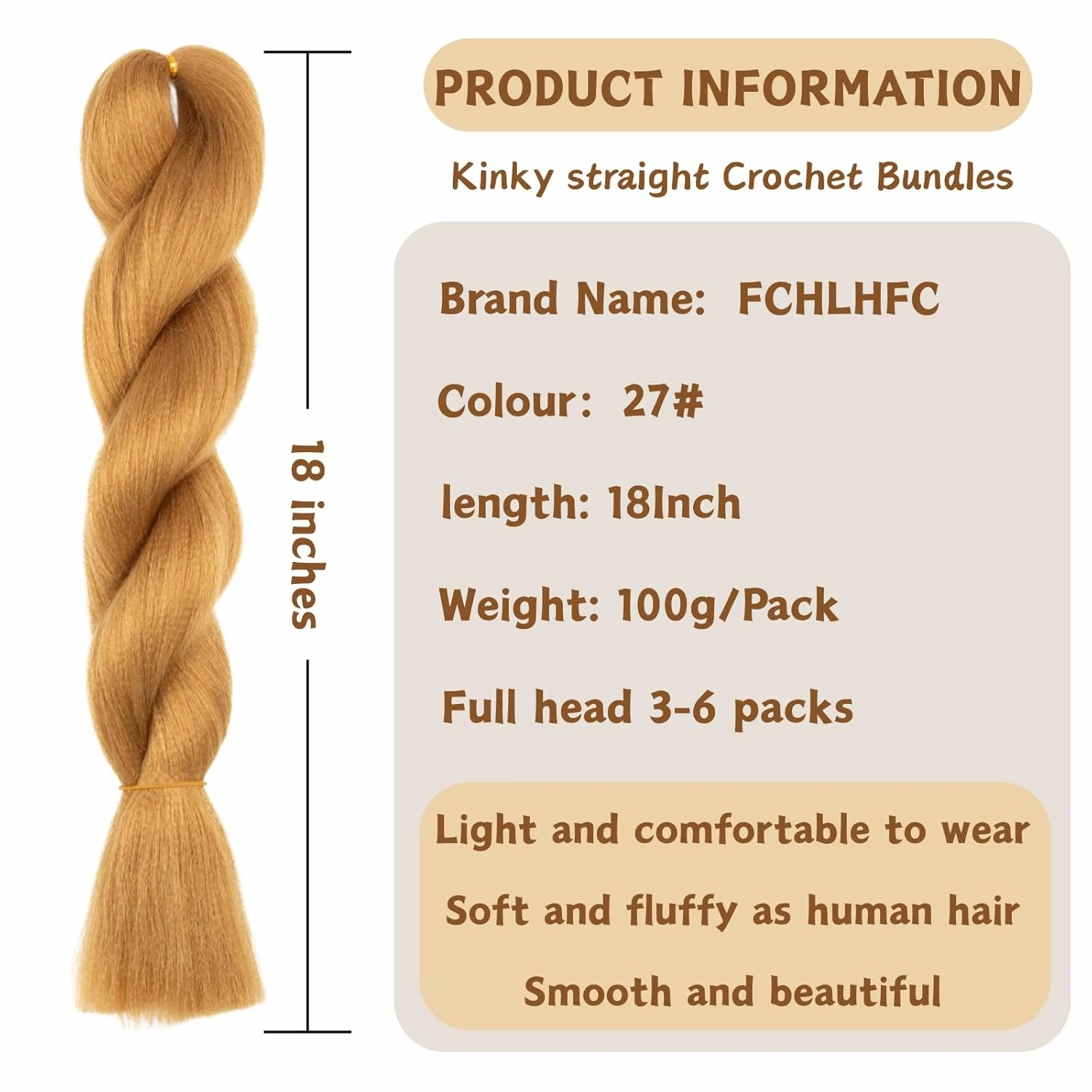 Kinky Straight Vixen Crochet hair 18Inch Yaki Kinky Straight 3 Bundles Hair Extension Premium Synthetic Fibers For Black Women (27#）