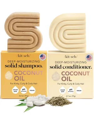 Kitsch Deep Moisturizing Coconut Oil Shampoo and Conditioner Set for Dry Damaged Hair, Hydrating & Nourishing Solid Bar for Kinky, Curly, Coily & Color Treated Hair, Sulfate & Paraben-free, Made in US