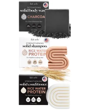 Kitsch Detoxifying Charcoal Body Wash Bar & Rice Shampoo & Conditioner Bars with Discount