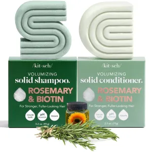 Kitsch Rosemary & Biotin Shampoo and Conditioner Bar Set for Thinning Hair - Volume Shampoo & Conditioner Bar for Men and Women, Hair Thickening & Regrowth Combo, Paraben Free, Made in USA - 2pcs