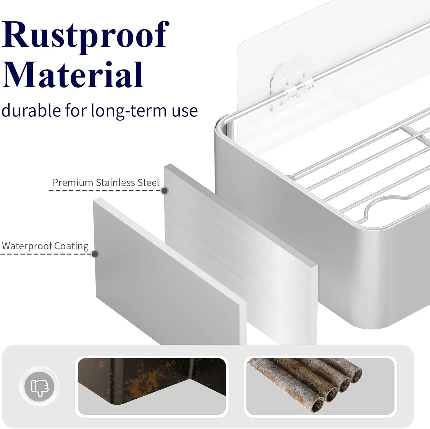 Kitsure X-Large Shower Caddy - 2 Pack Adhesive Shower Organizer, Rustproof Stainless Steel Shelves, No-Drill Bathroom Organizers and Storage, Silver