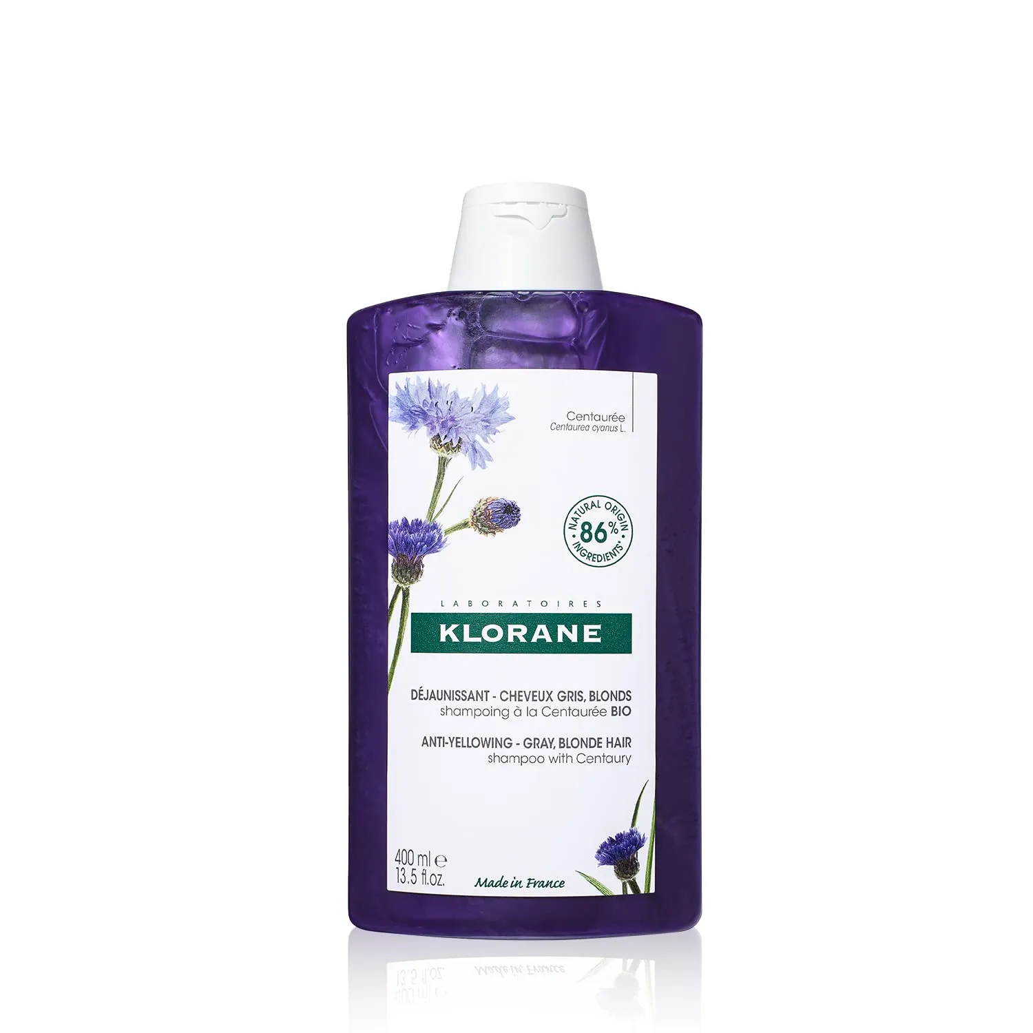 Klorane Shampoo with Centaury - Brightens Blonde, Platinum, Silver, Gray or White Hair - Neutralizes Unwanted Yellow, Brassy, and Copper Tones - Paraben, Silicone and Sulfate-Free