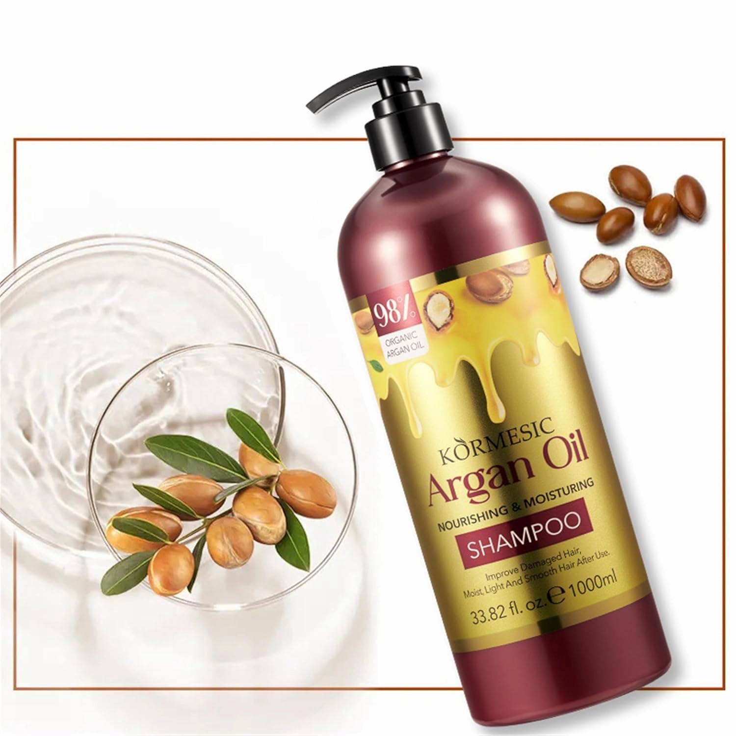 KORMESIC Argan Oil Shampoo & Conditioner Set - Nourish Hair with Prickly Moroccan Argan, Hydrate with Macadamia Seed Oil, Tame Frizz & Seal Split Ends (shampoo1000ml)