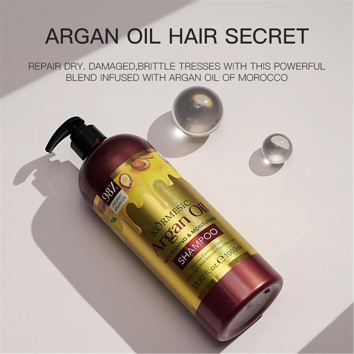 KORMESIC Argan Oil Shampoo & Conditioner Set - Nourish Hair with Prickly Moroccan Argan, Hydrate with Macadamia Seed Oil, Tame Frizz & Seal Split Ends (shampoo1000ml)