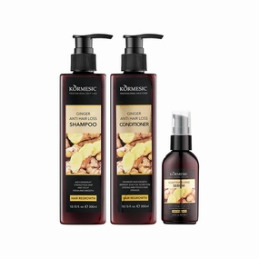 KORMESIC Ginger Shampoo & Conditioner Set (3-Piece, 650ml/22.9 fl.oz) for Hair Growth, Anti-Hair Loss, Scalp Care, Nourishing & Strengthening, Unisex for Men & Women, All Hair