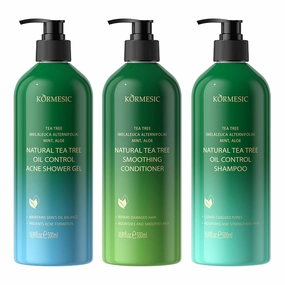 KORMESIC Tea Tree Shampoo, Conditioner & Body Wash for Smooth Hair & Skin, 500ml (16.9 fl.oz) - Hydrating, Nourishing, Refreshing (Natural Tea Tree Softening Hair Conditioner 500ml)