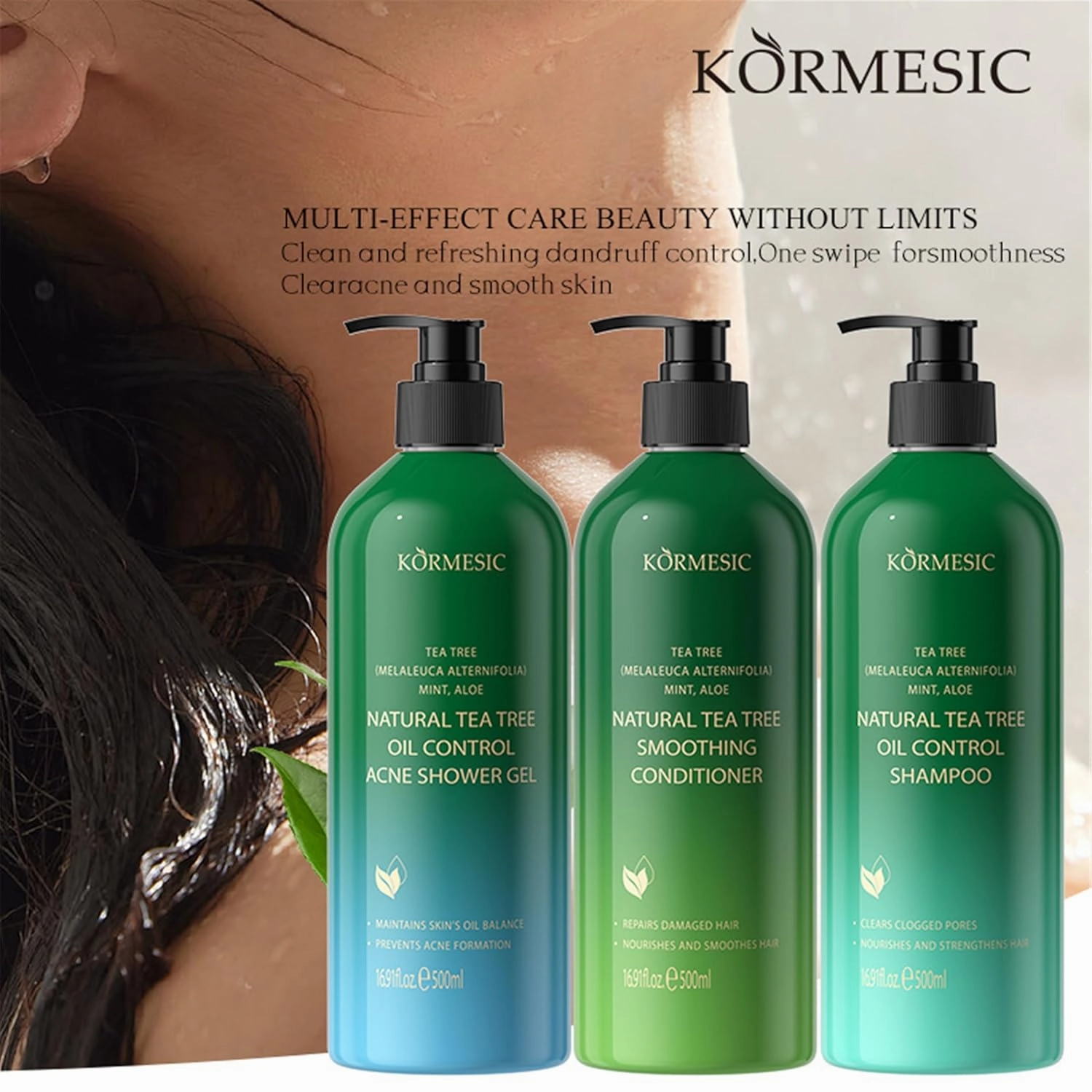 KORMESIC Tea Tree Shampoo, Conditioner & Body Wash for Smooth Hair & Skin, 500ml (16.9 fl.oz) - Hydrating, Nourishing, Refreshing (Natural Tea Tree Softening Hair Conditioner 500ml)