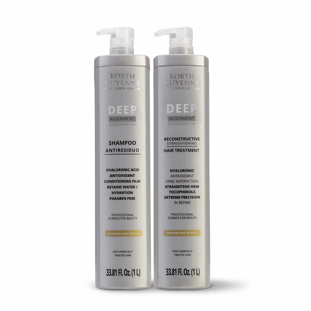 Korth Guyenne Brazilian Keratin Treatment Set with Anti-Residue Deep Shampoo and Reconstructive Formula for Colored Hair