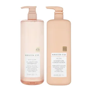 Kristin Ess Hair Deep Clean Clarifying Shampoo   Signature Conditioner Set for Build Up, Dirt and Oil on Hair and Scalp, Condition   Detox Oily Hair, Vegan, 33.8 fl oz