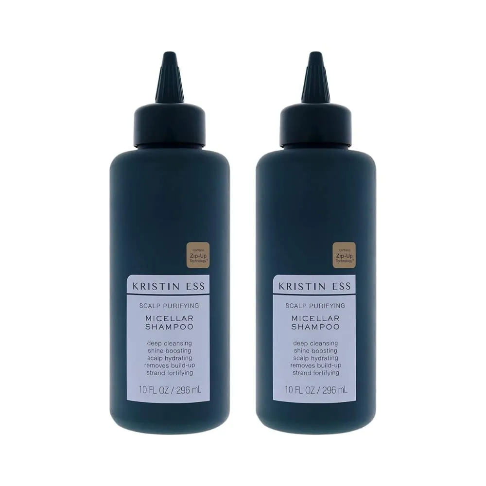 Kristin Ess Hair Scalp Purifying Micellar Shampoo for Deep Cleansing   Scalp Hydrating - Removes Build Up, Shine Boosting, Vegan, Sulfate Free Shampoo, Color Safe   Keratin Safe, 10 fl oz (Pack of 2)