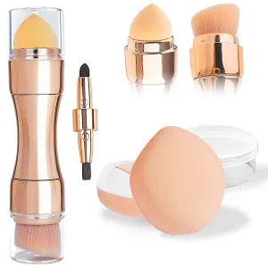 kullder 4-in-1 Makeup Brush Travel Makeup Brush set Dual Ended Mini Makeup Brush Pen Foundation Powder Concealer Shadow Blush Makeup Brushes with Sponge Puff Womens Gift Idea for Beauty Lover