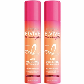 L'Oreal Paris Elvive Dream Lengths Air Volume Dry Shampoo Instantly Absorbs Oil, Long-Lasting Clean Feel, No White Residue, Instant Body, Sulfate, Paraben, Dye, Silicone Free Pack of 2, 8.32 oz