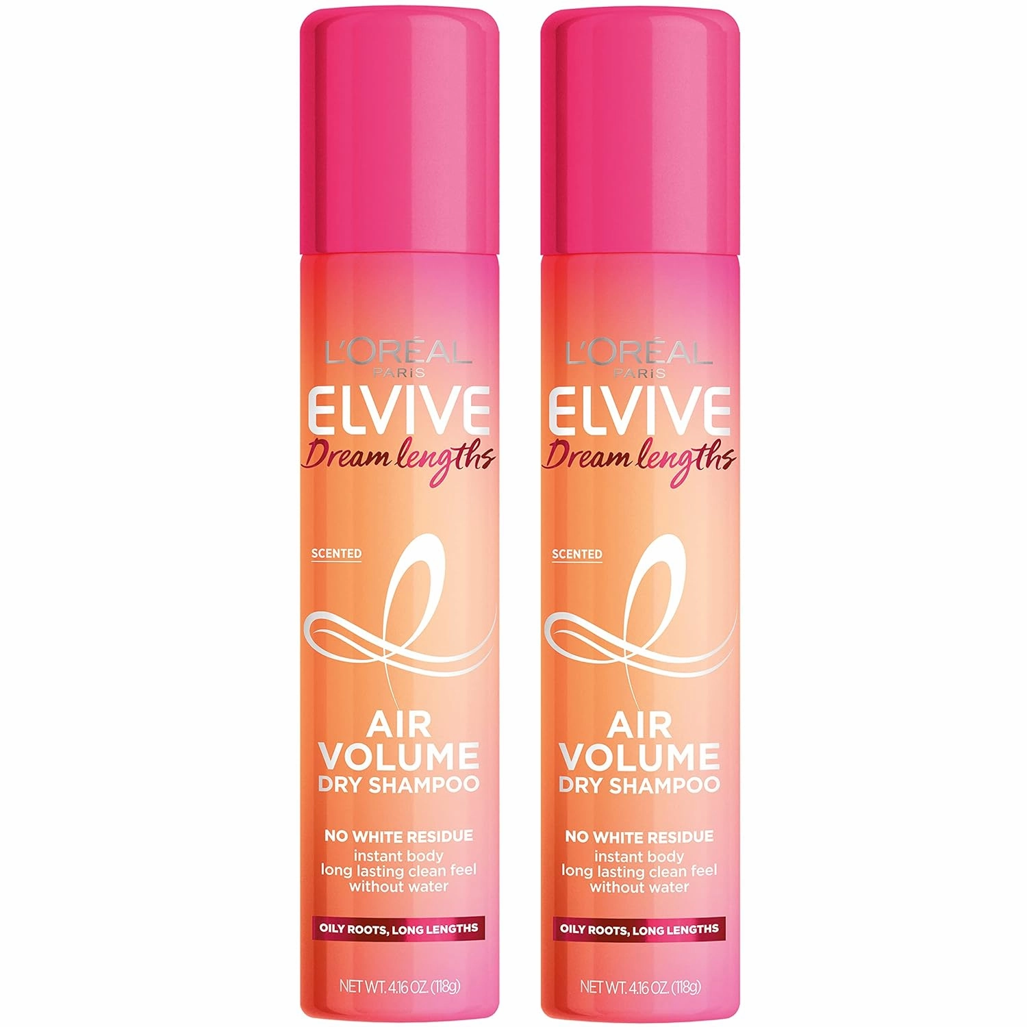 L'Oreal Paris Elvive Dream Lengths Air Volume Dry Shampoo Instantly Absorbs Oil, Long-Lasting Clean Feel, No White Residue, Instant Body, Sulfate, Paraben, Dye, Silicone Free Pack of 2, 8.32 oz
