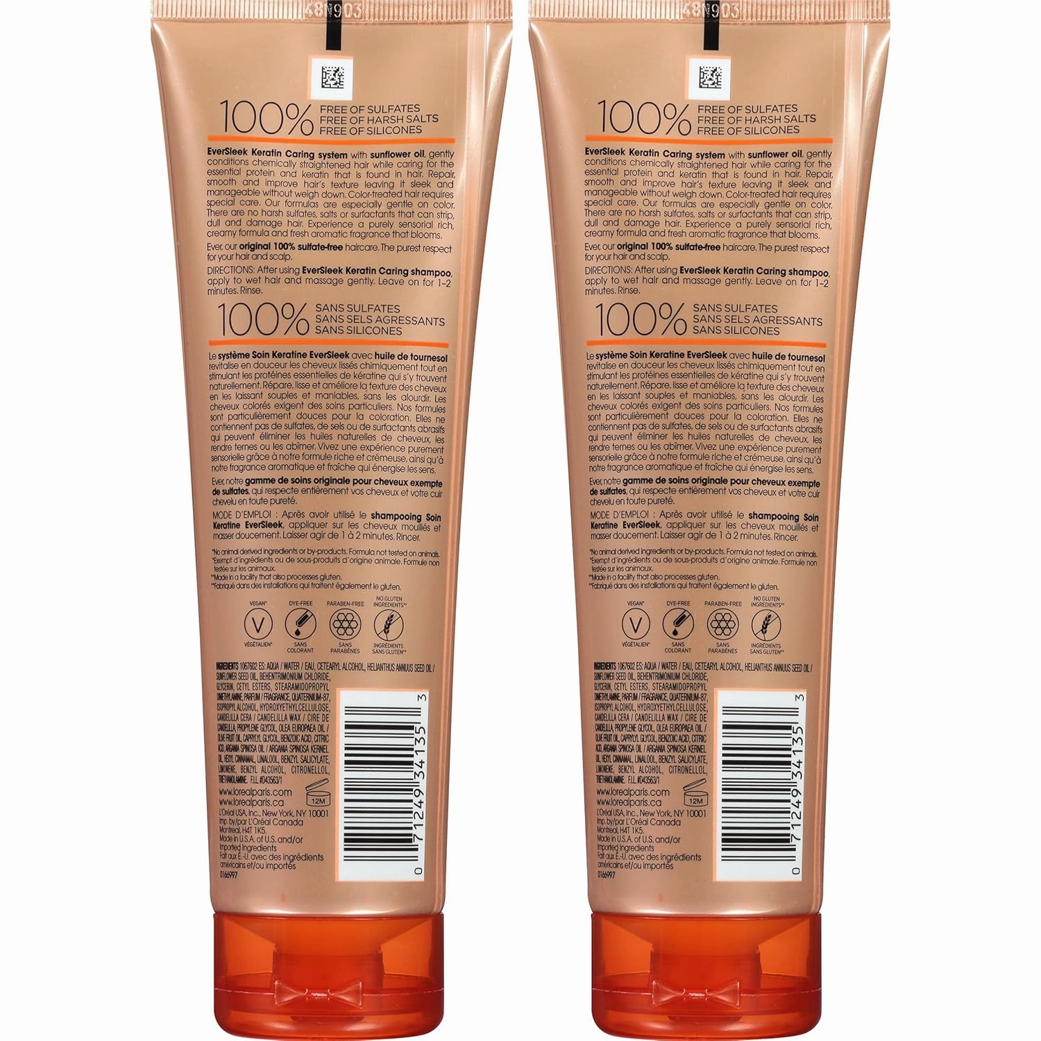 L'Oreal Paris EverSleek Keratin Caring Conditioner, with Sunflower Oil, 2 Count (8.5 Fl; Oz each)