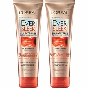 L'Oreal Paris EverSleek Keratin Caring Conditioner, with Sunflower Oil, 2 Count (8.5 Fl; Oz each)