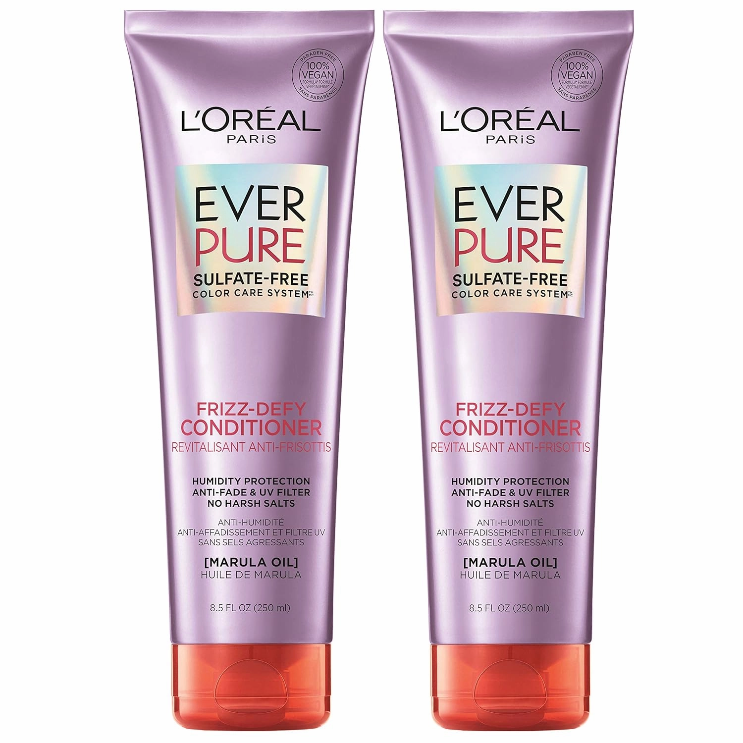 L'Oreal Paris Hair Care EverPure Sulfate Free Frizz Defy Conditioner, with Marula Oil, 2 Count (8.5 Fl; Oz each) (Packaging May Vary)