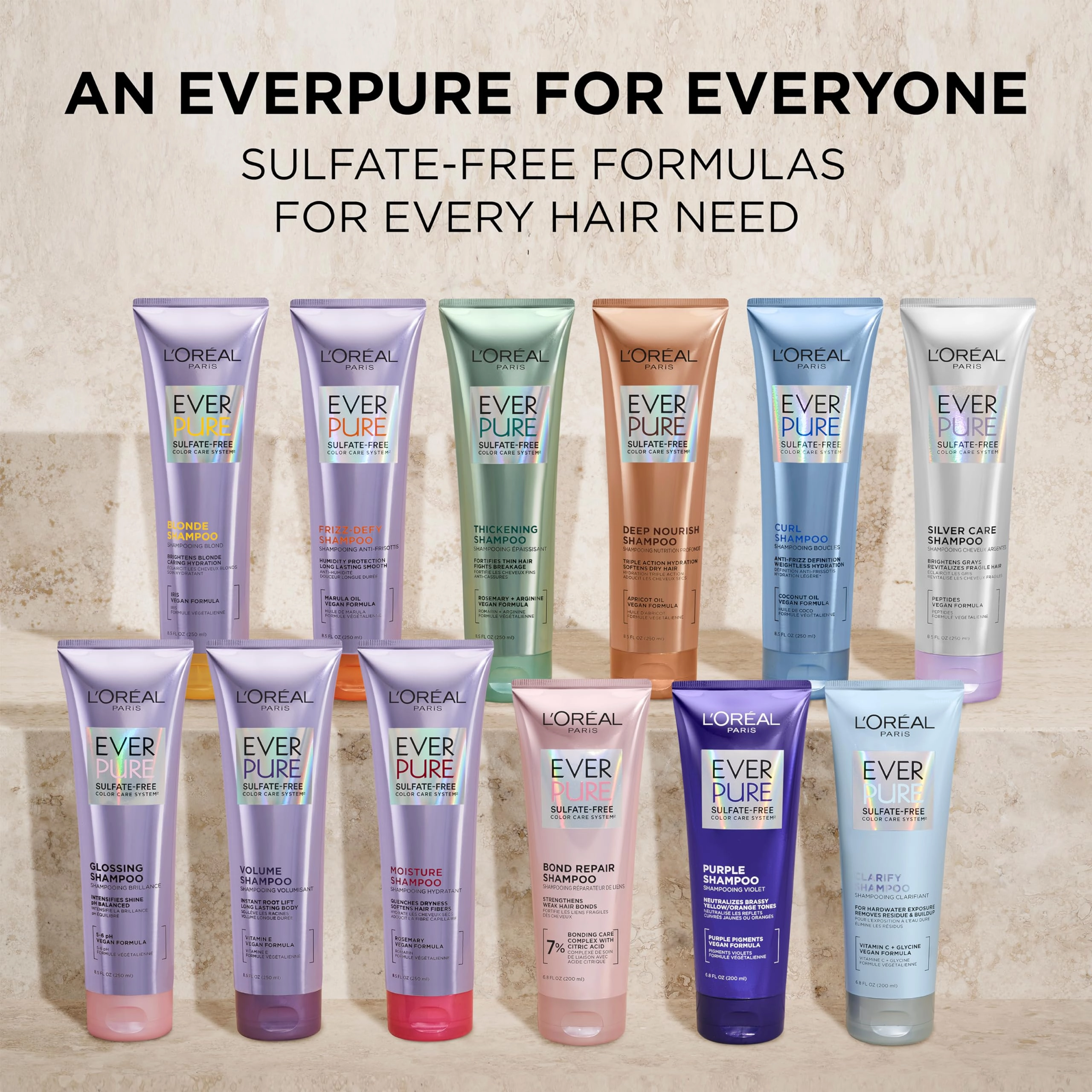 L'Oreal Paris Sulfate Free Frizz Defy Conditioner, Frizz Control Hair Care with Marula Oil, EverPure, 8.5 Fl Oz (Packaging May Vary)