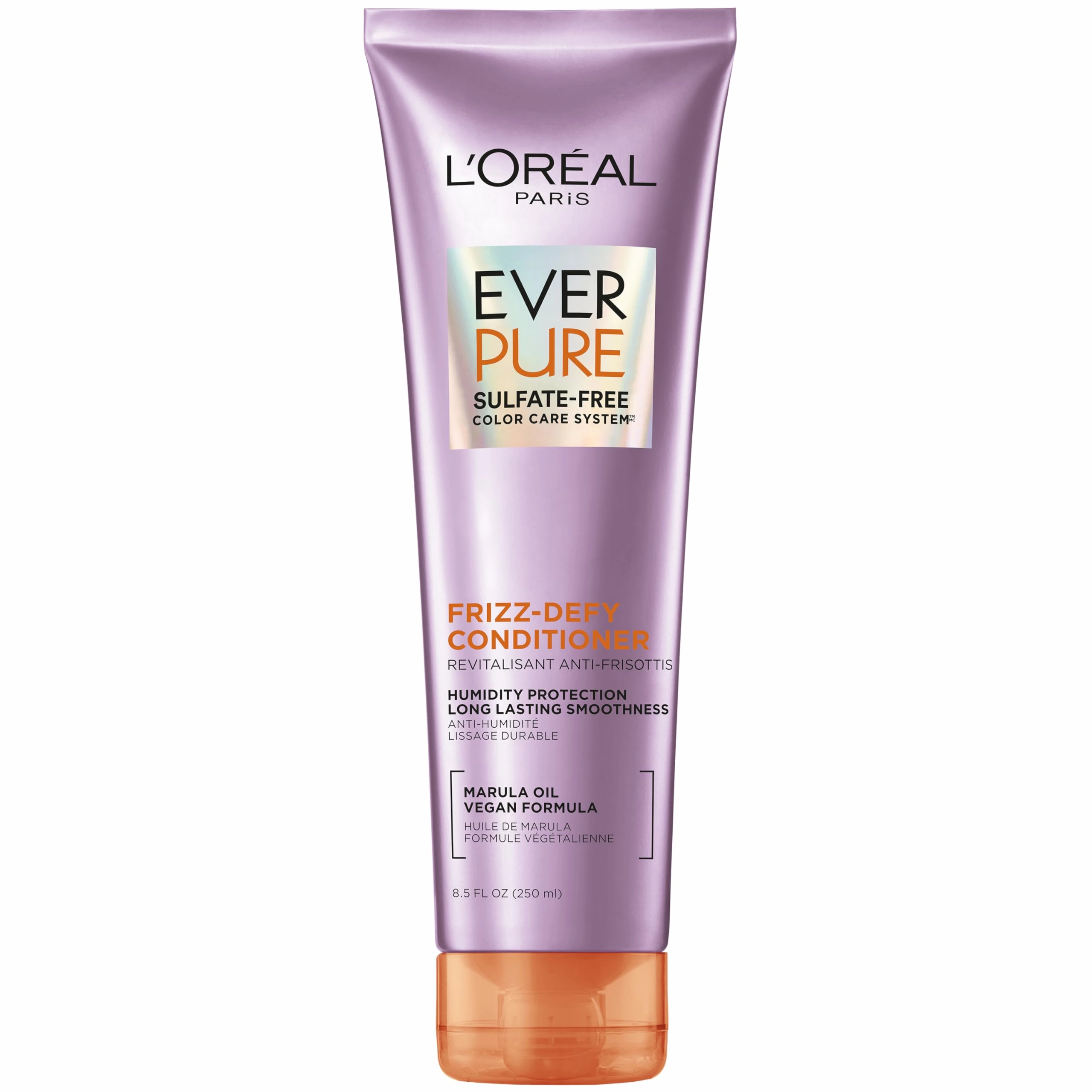L'Oreal Paris Sulfate Free Frizz Defy Conditioner, Frizz Control Hair Care with Marula Oil, EverPure, 8.5 Fl Oz (Packaging May Vary)