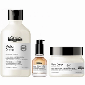 L'Oreal Professionnel Serie Expert Metal Detox Anti-Metal Cleansing Cream Shampoo, Masque 250ml & Oil 50ml Trio