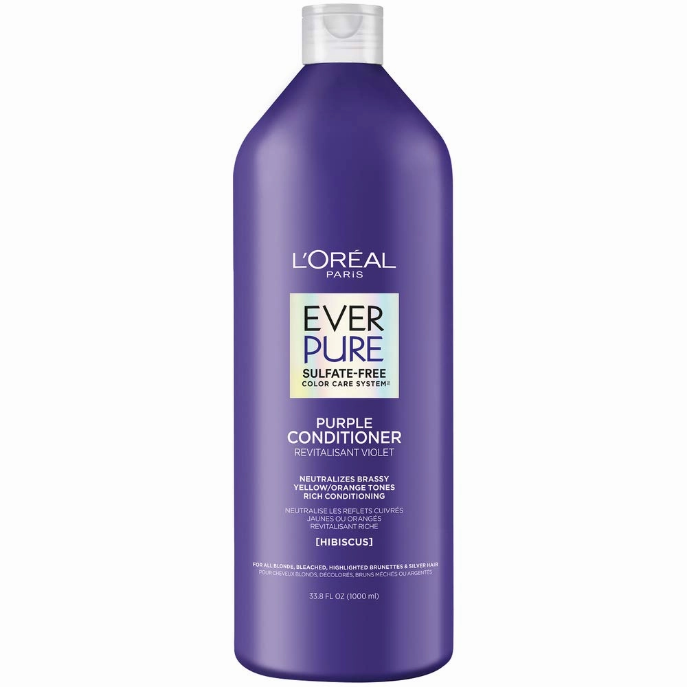 L’Oréal Paris EverPure Sulfate Free Brass Toning Purple Conditioner for Blonde, Bleached, Silver, or Brown Highlighted Hair, 33.8 Fl; Oz (Packaging May Vary)