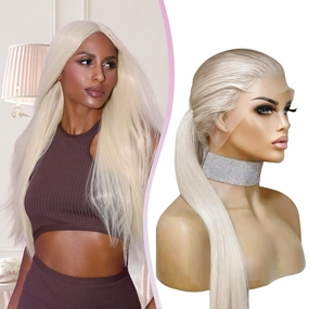 L'veetie 28 Inch Blonde Wigs for Women, 13x6 HD Lace Front Wig With Pre-Plucked Hairline, Ready to Wear Natural Looking Straight Hair Wigs, Heat Resistant Synthetic Ash Blonde Wigs for Party Daily Us