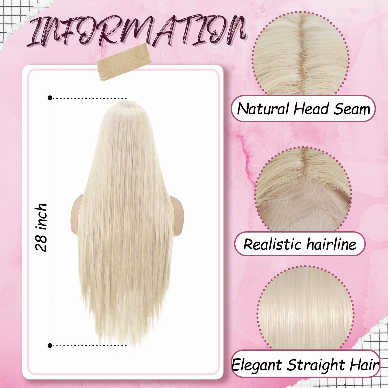 L'veetie 28 Inch Blonde Wigs for Women, 13x6 HD Lace Front Wig With Pre-Plucked Hairline, Ready to Wear Natural Looking Straight Hair Wigs, Heat Resistant Synthetic Ash Blonde Wigs for Party Daily Us