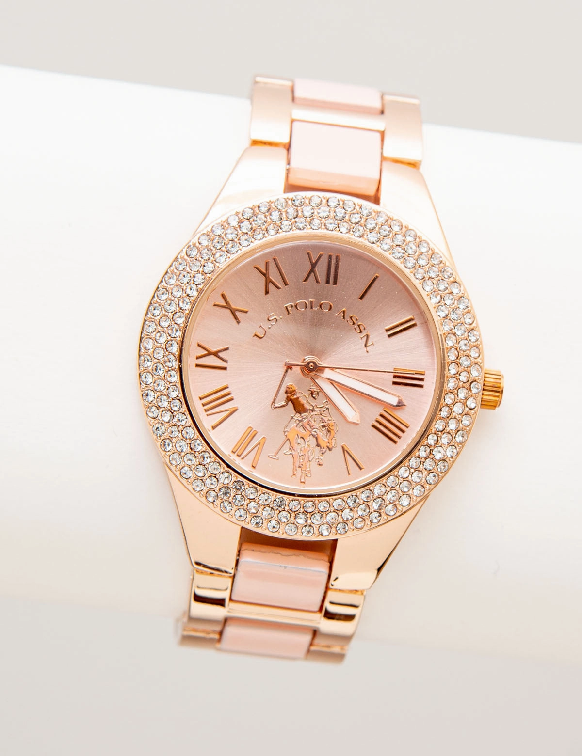 LADIES ROSE GOLD AND BLUSH ENAMEL LINK WATCH