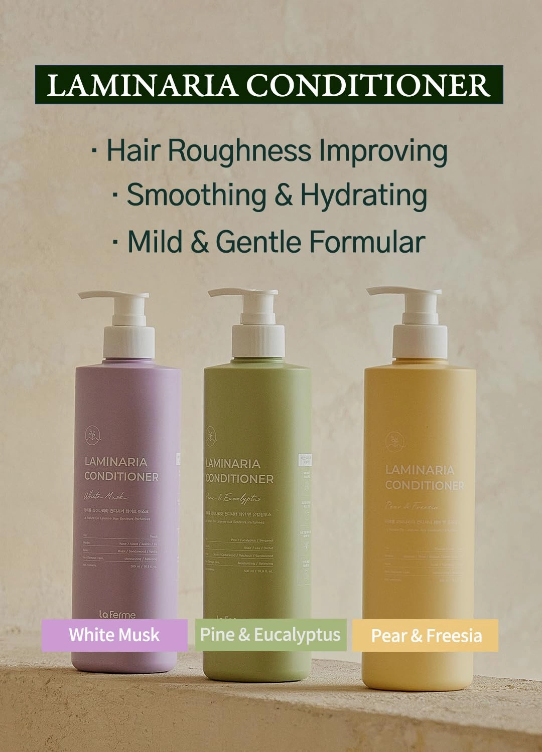 Laminaria Conditioner with Organic Ingredient, Damaged Hair Care Korean Conditioner, Hydrating & Smoothing, Anti-Frizz, Sulfate & Paraben Free, for Women & Men, 16.9 Fl Oz, Pine & Eucalyptus