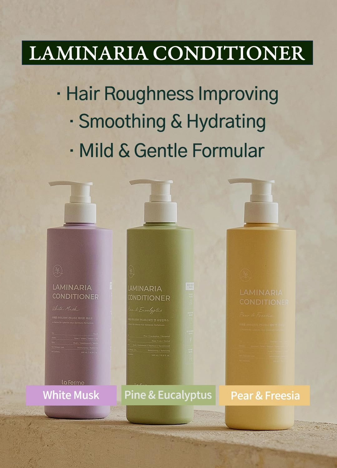 Laminaria Conditioner with Organic Ingredient, Damaged Hair Care Korean Conditioner, Hydrating & Smoothing, Anti-Frizz, Sulfate & Paraben Free, for Women & Men, 33.81 Fl Oz, Pine & Eucalyptus