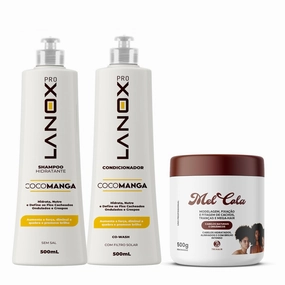 Lanox CocoManga 3-Piece Curly Hair Bundle – Shampoo (16.9 fl oz), Conditioner (16.9 fl oz) & Mel Cola Curl Gel (17.6 oz) – Sulfate-Free – Deep Moisture & Definition for Natural Hair