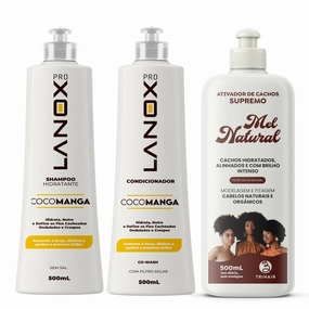 Lanox CocoManga Curly Hair Kit – Shampoo, Conditioner & Honey Curl Activator (3x16.9 fl oz) – Sulfate-Free – Deep Moisture   Frizz Control for Natural Curls & Coils