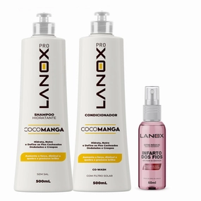Lanox Cocomanga Hair Care Kit – Shampoo 500ml, Conditioner 500ml & Magical Drops Oil Serum 60ml – Intense Repair & Shine – Coconut & Mango Blend