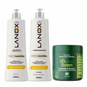 Lanox Cocomanga Hair Care Set – Shampoo 500ml   Conditioner 500ml   12 Ervas Tonic Mask 500g – Intense Hydration & Strengthening for Curly and Dry Hair