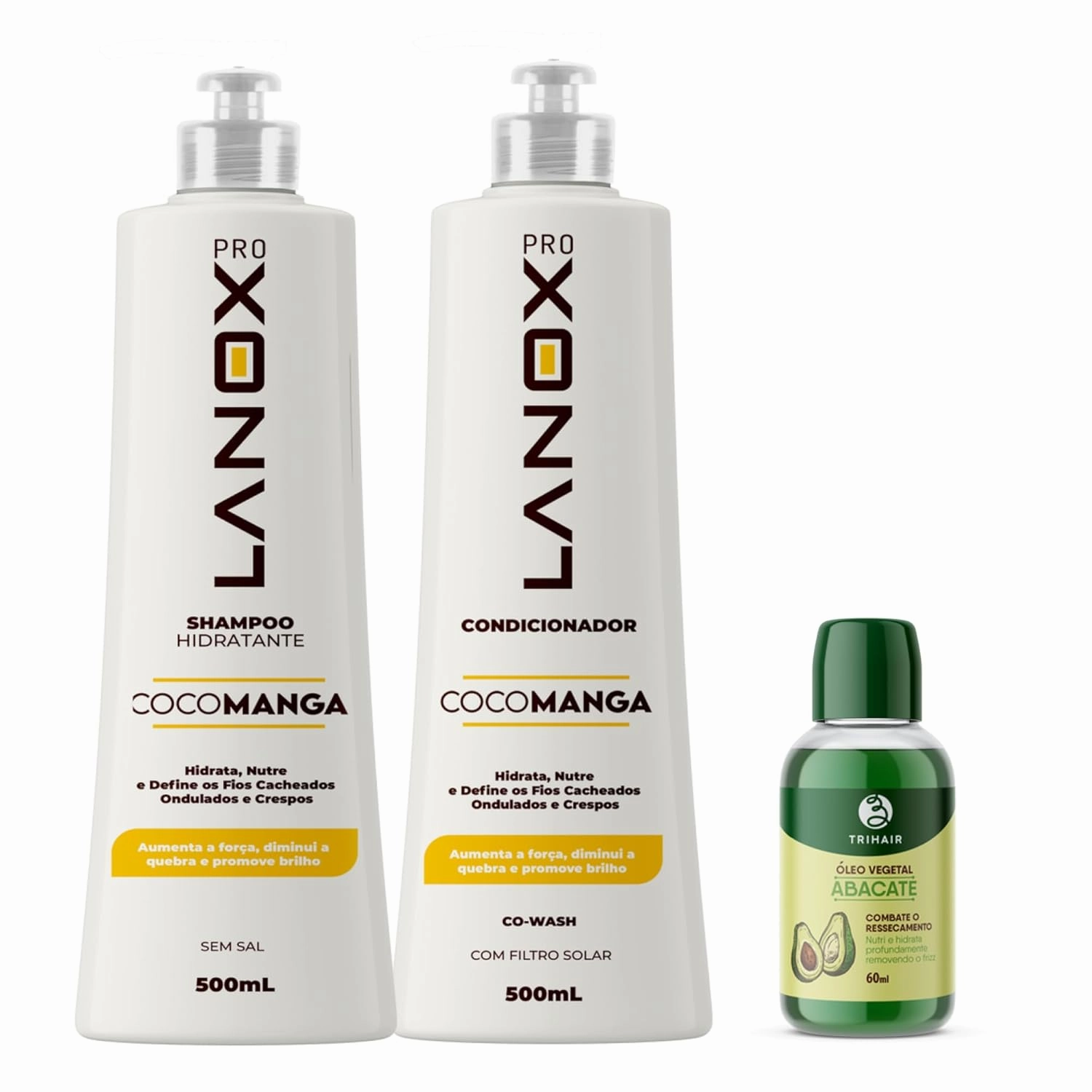 Lanox Deep Moisture Hair Care Kit – Coconut Mango Shampoo & Conditioner (16.9 fl oz Each)   Avocado Oil Serum (2 fl oz) – Shine, Repair & Hydration for Dry or Curly Hair