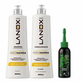 Lanox Strength & Shine Hair Therapy Kit – Coconut Mango Shampoo 500ml   Conditioner 500ml   Nettle Scalp Tonic 120ml – Cleanse, Repair & Energize Hair Naturally