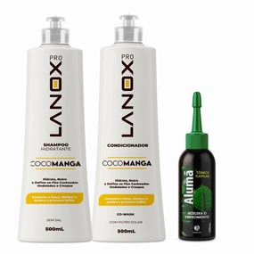 Lanox Tropical Hair Revival Kit – Coconut Mango Shampoo 500ml, Conditioner 500ml & Herbal Hair Growth Tonic 120ml – Hydrate, Strengthen & Restore Naturally