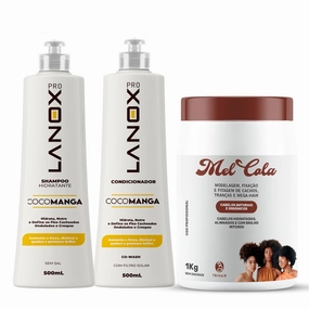 LanoxCocoManga Curly Hair Bundle – Shampoo (16.9 fl oz), Conditioner (16.9 fl oz) & Mel Cola Gel (35.3 oz) – Sulfate-Free, Deep Hydration & Definition for Natural Curls