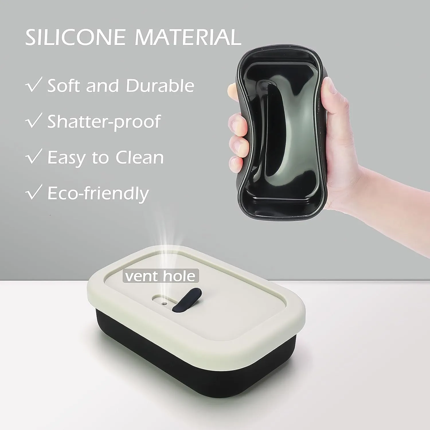 Large Leak Proof Travel Soap Case, Silicone Bar Soap Holder for Traveling, Portable Soap Container with Draining Layer (Offwhite&Bla