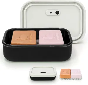 Large Leak Proof Travel Soap Case, Silicone Bar Soap Holder for Traveling, Portable Soap Container with Draining Layer (Offwhite&Bla