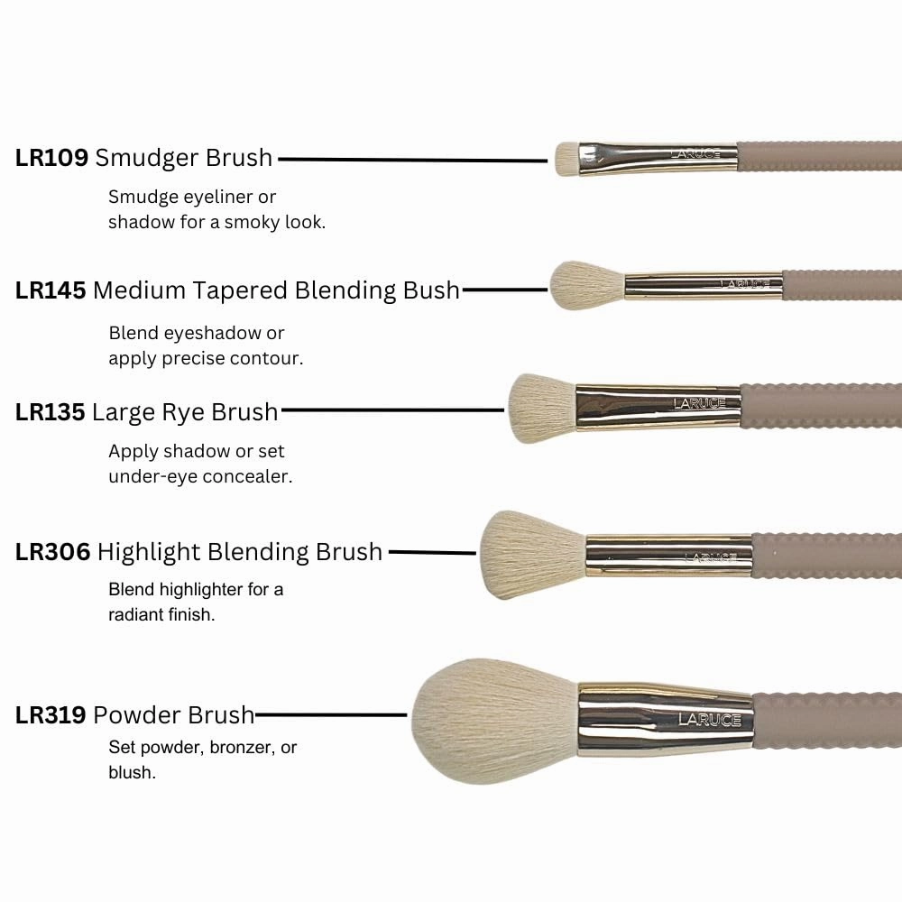 Laruce Beauty Makeup Brush Set – Set of 5 Premium Vegan Brushes for Full Face, Professional Makeup Brushes for Blush, Bronzer, Concealer, Eyeshadow, and Powder (5 pcs)