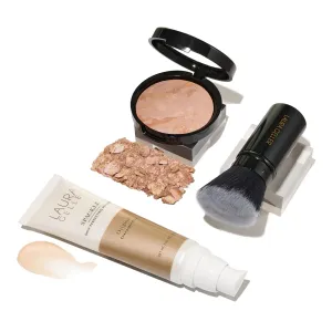 LAURA GELLER NEW YORK Everyday Routine Kit - Baked Balance-N-Brighten Color Correcting Powder Foundation, Fair   Retractable Angled Kabuki   Spackle Makeup Primer, Champagne Glow (3 PC)