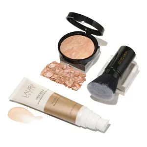 LAURA GELLER NEW YORK Everyday Routine Kit - Baked Balance-N-Brighten Color Correcting Powder Foundation, Light   Retractable Angled Kabuki   Spackle Makeup Primer, Champagne Glow (3 PC)