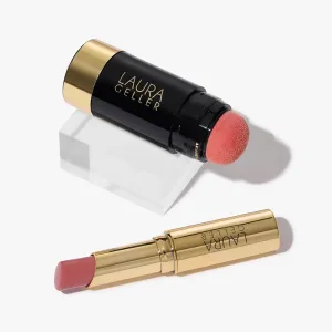 LAURA GELLER NEW YORK Quench-n-Colors Kit - Serum Blush Tint, Poppy Peach and Jelly Balm Moisturizing Tinted Lip Balm, In the Buff