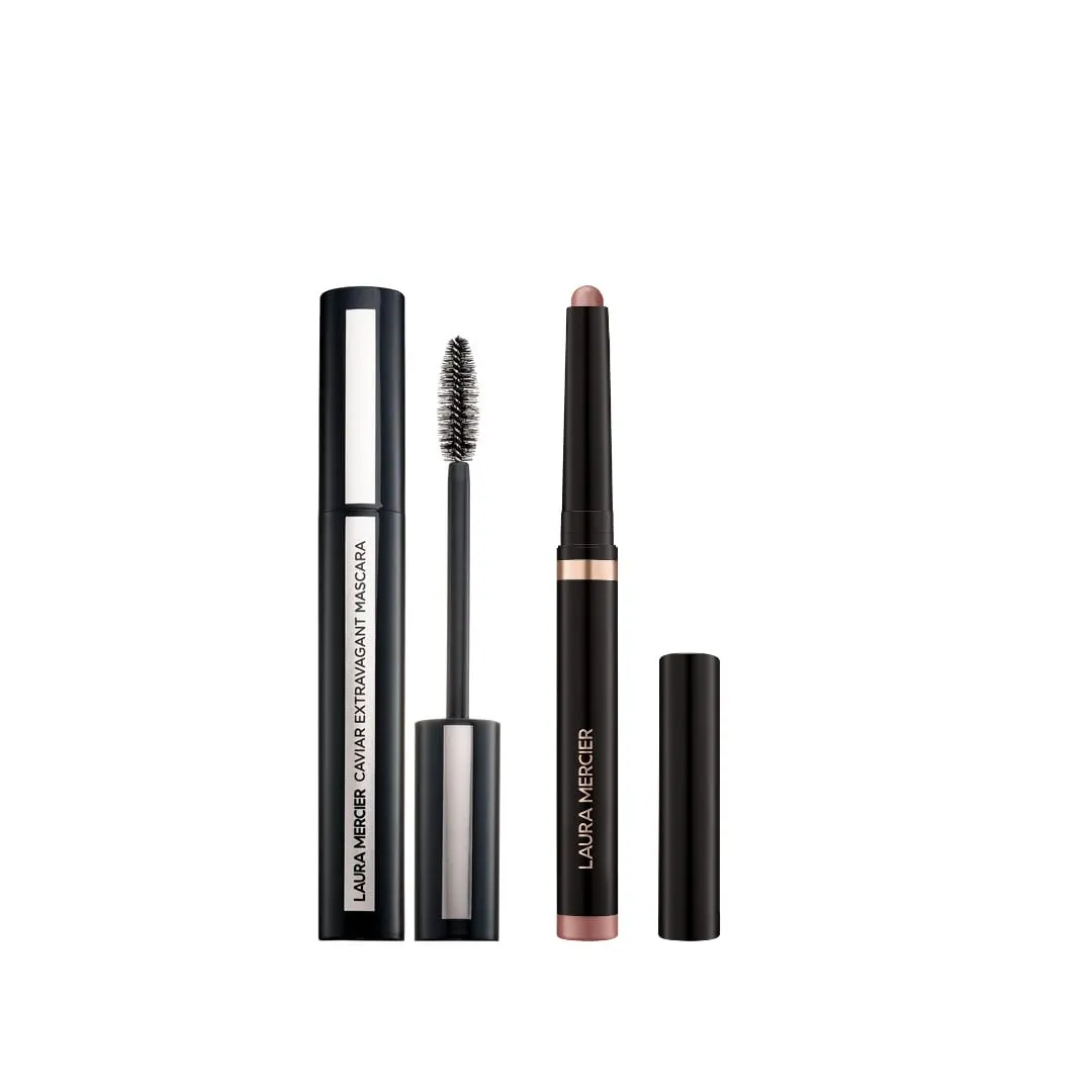 Laura Mercier Caviar Stick Cream Eyeshadow: Shimmer Finish, 24HR Wear, Long Lasting, Rich Color, Easily Blendable and Buildable, Waterproof, Modern Rose   Caviar Extravagant Mascara Bundle