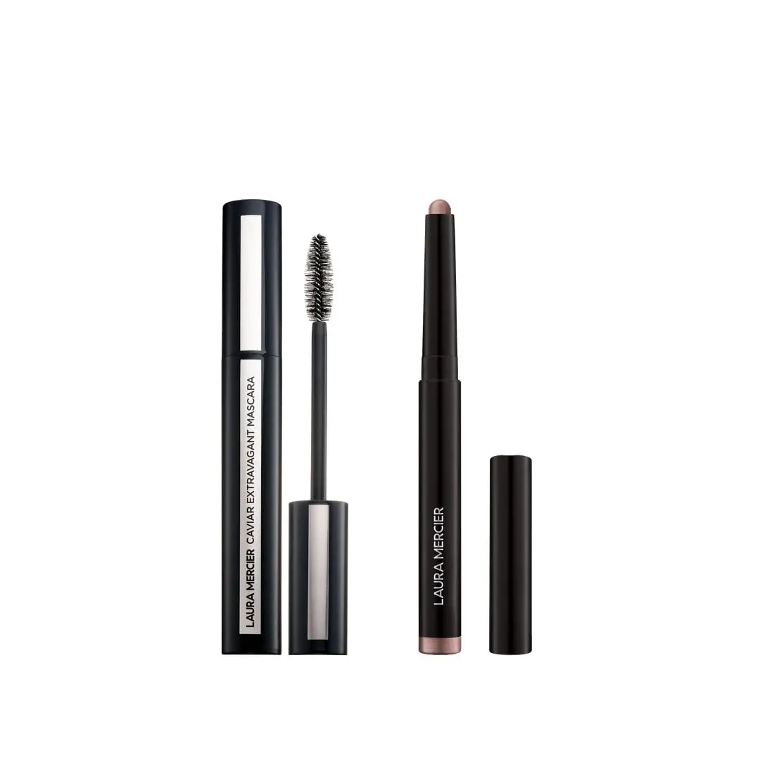 Laura Mercier Caviar Stick Cream Eyeshadow: Shimmer Finish, 24HR Wear, Long Lasting, Rich Color, Easily Blendable and Buildable, Waterproof, Strapless   Caviar Extravagant Mascara Bundle