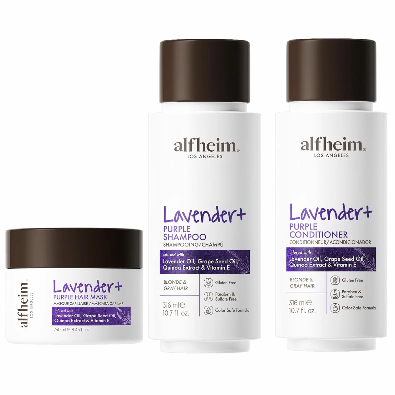 Lavender  3-Piece Hair Repair Set | Blonde & Silver Hair Purple Shampoo, Conditioner & Deep Treatment Mask | Tone Correction, Frizz Control, Intense Hydration | Sulfate-Free | Holiday Beauty Gift Box