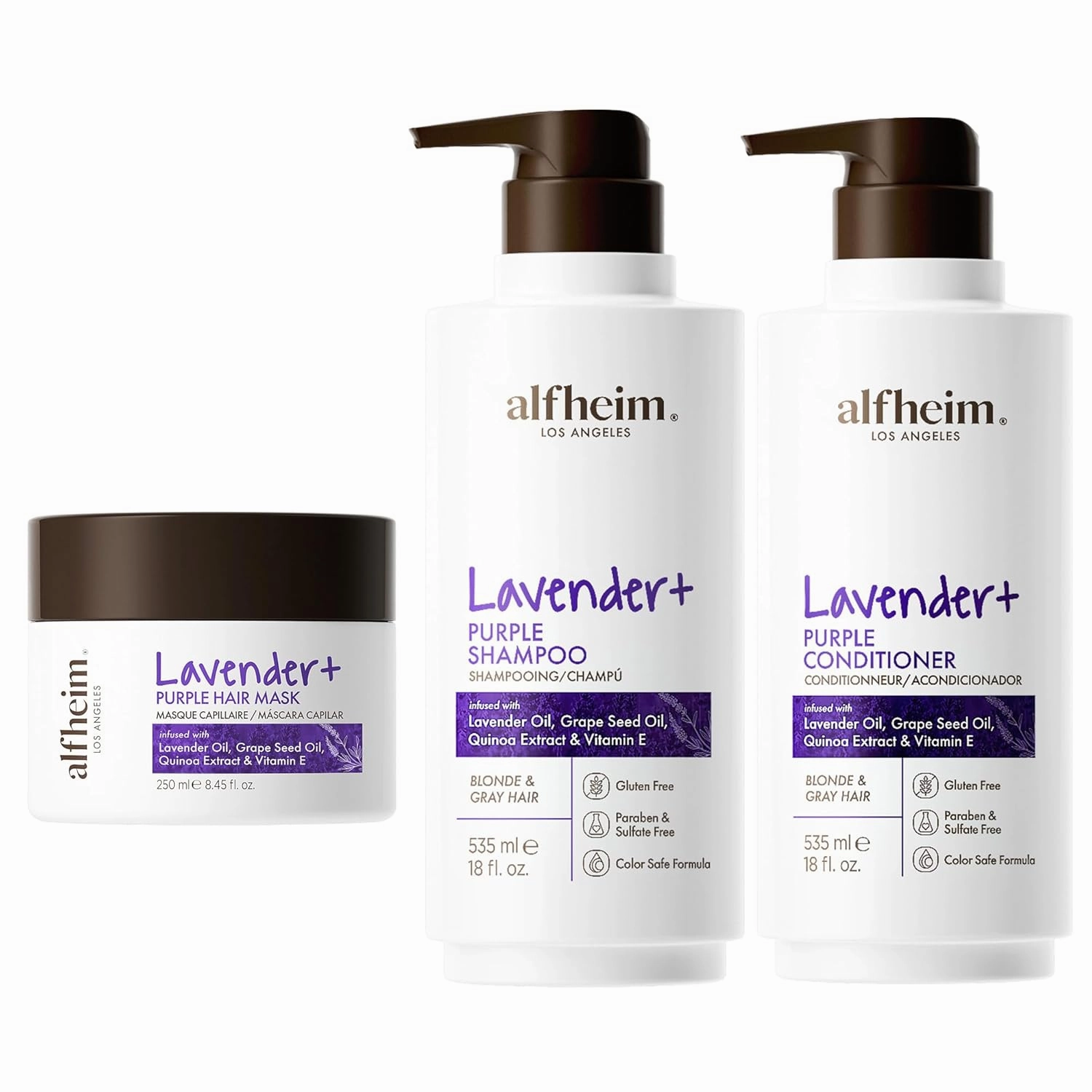 Lavender  Hair Care Set | Purple Shampoo   Conditioner   Hair Mask for Blonde, Silver & Highlighted Hair | Anti-Brass, Deep Repair, Moisture Boost | Sulfate-Free, Color-Safe | Holiday Gift Set